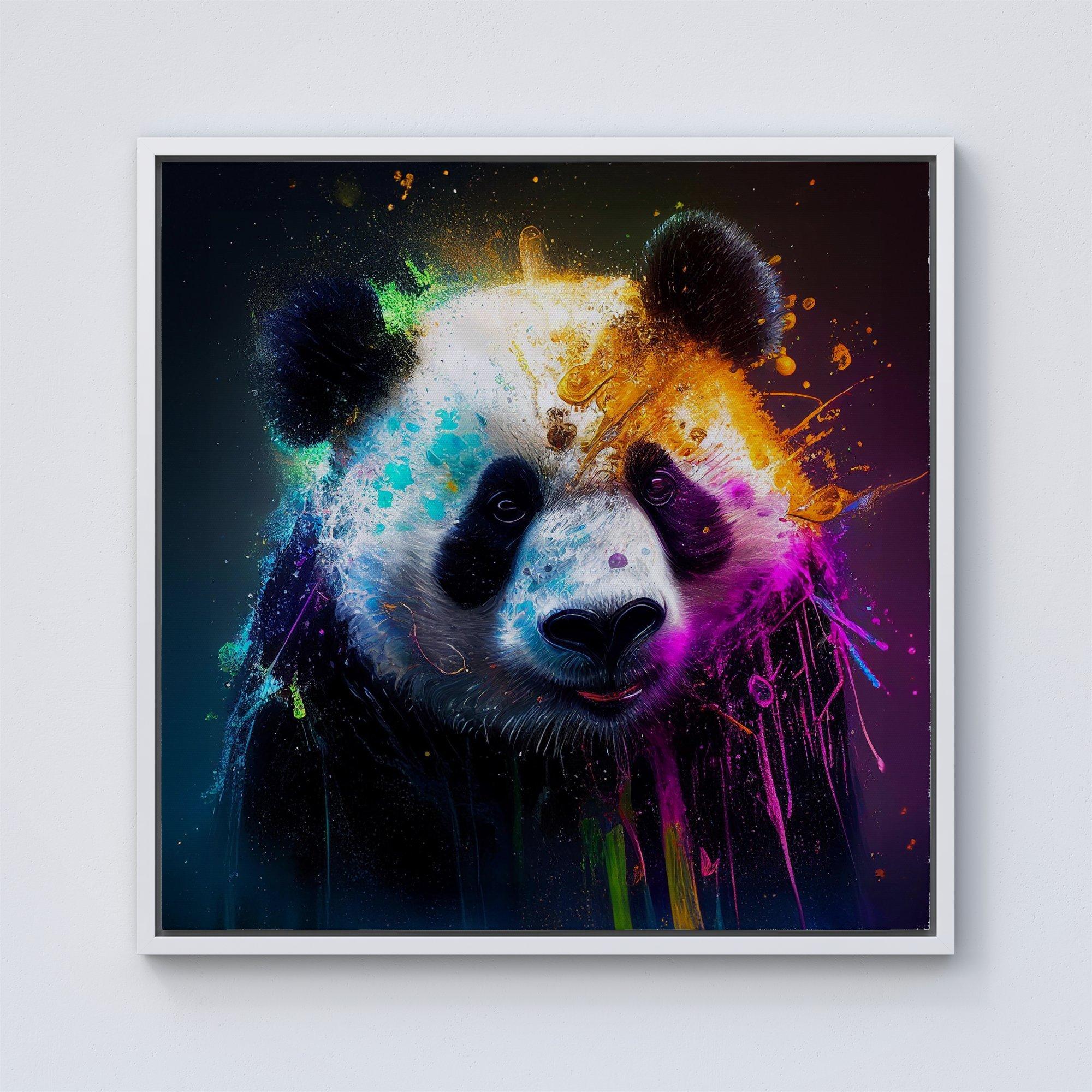 Panda Face Splashart Colourful Framed Canvas